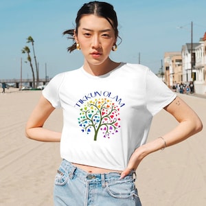 Tikkun Olam #1-Repairing the World-Jewish Life-Judaica-Israel Strong-Am Yisrael Chai-We Will Dance Again-Women&#39;s Flowy Cropped Tee
