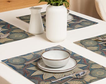 Premium Cloth Placemats: Ethnically Inspired, Original Organic Design, Holiday, Judaica Home Decor Gift Set of 4 (18” x 14”) #19