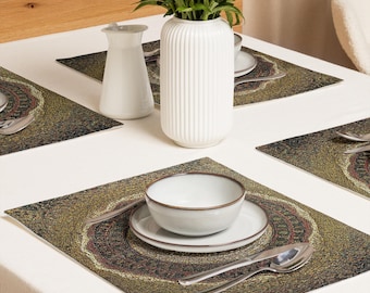 Premium Cloth Placemats: Ethnically Inspired, Original Organic Design, Holiday, Judaica Home Decor Gift Set of 4 (18” x 14”) #18