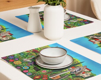 Premium Cloth Placemats: Ethnically Inspired, Original Organic Design, Holiday, Judaica Home Decor Gift Set of 4 (18” x 14”) #10