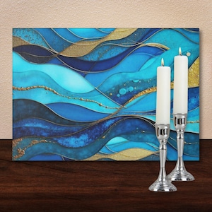 Candle Lighting Tray: Yahrzeit, Shabbat & Hanukkah Print Design in Tempered Glass, Judaica Gift, 8in x 11in #13