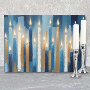 Candle Lighting Tray: Yahrzeit, Shabbat & Hanukkah Print Design in Tempered Glass, Judaica Gift, 8in x 11in #7