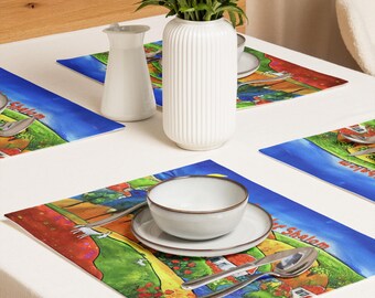 Premium Cloth Placemats: Ethnically Inspired, Original Shabbat Shalom Design, Holiday, Judaica Home Decor Gift Set of 4 (18” x 14”) #11