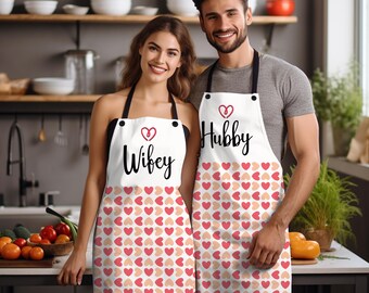 Personalized Kitchen Apron; Heart, Print Design on Poly Twill, Unisex, One Size Fits Most, Valentine, Yiddish Gift #2