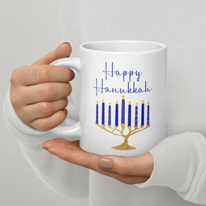 Happy Hanukkah-Jewish Holiday-Celebration-Judaica-Jewish Life- White Glossy Ceramic 11/15/20oz Mug