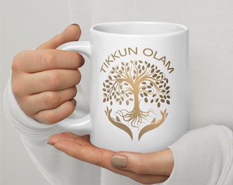 Tikkun Olam #1, Repairing the World-Hebrew/Jewish Phrase White Glossy Ceramic 11/15/20oz Mug