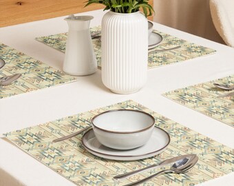 Premium Cloth Placemats: Ethnically Inspired, Organic Design, Holiday, Home Decor Gift Set of 4 (18” x 14”) #15