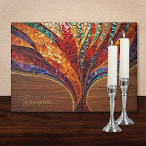 Personalized Candle Lighting Tray: Yahrzeit, Shabbat & Hanukkah Print Design in Tempered Glass, Tree of Life, Judaica Gift, 8in x 11in #14