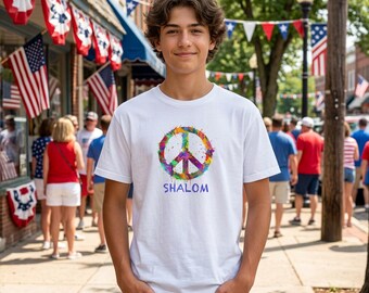 Youth Medium Weight Tee: Cotton, Shalom Shirt, Jewish Living, #1