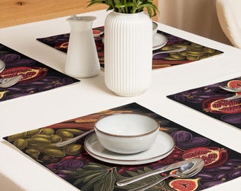 Premium Cloth Placemats: Ethnically Inspired, Original Organic Design, Holiday, Judaica Home Decor Gift Set of 4 (18” x 14”) #7