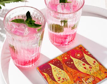 Ceramic Beverage Coaster; Non-Slip, Cork Back, Judaica Home Décor Gift #5