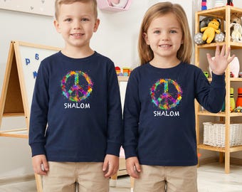 Toddler Long Sleeve Cotton Tee: Shalom, Jewish Living, #3
