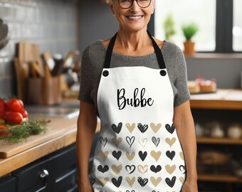Personalized Kitchen Apron; Heart, Print Design on Poly Twill, Unisex, One Size Fits Most, Valentine, Yiddish Gift  #1