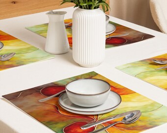 Premium Cloth Placemats: Ethnically Inspired, Original Organic Design, Holiday, Home Decor Gift Set of 4 (18” x 14”) #6