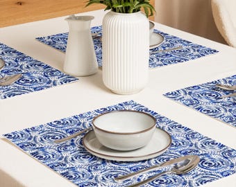 Premium Cloth Placemats: Ethnically Inspired, Organic Design, Holiday, Home Decor Gift Set of 4 (18” x 14”) #23