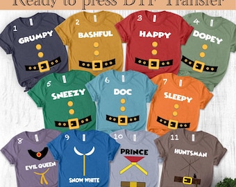 Seven Dwarfs Rady To Press Dtf Transfer, Seven Dwarfs, Disney Group Dtf, Snow White, Disney Family Dtf, Transfer, Disney family Party Dtf