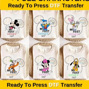 Trasferimento DTF "Il mio primo viaggio Disney", Trasferimento DTF personalizzato di tutti i personaggi Disney, Viaggio Disney 2025 DTF abbinato, Trasferimento DTF per la famiglia Disney, Trasferimento DTF Disneyland