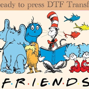 Read Across America Cartoon Friends DTF Transfer, Dr. Suess Day DTF, Read Across America Day Ready To Press, Teacher Life DTF