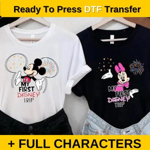 Trasferimento DTF "Topolino e Minnie" per il mio primo viaggio Disney, Personaggi Disney personalizzati DTF, Viaggio Disney abbinato 2025 DTF, Trasferimento DTF per la famiglia Disney