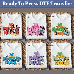 Disney Character DTF Transfer Ready to Press, Mickey Minnie Mouse Donald Duck Goofy Pluto Daisy Print, Heat Press Transfer for Shirts