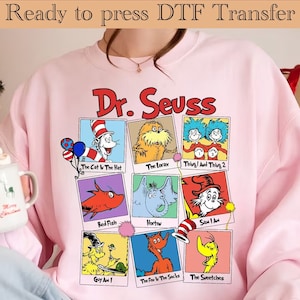 Read Across America Cartoon Characters DTF Transfer, Dr. Suess Day DTF, Read Across America Day Ready To Press, Teacher Life DTF