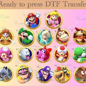 スーパーマリオキャラクターDTF転送、マリオクリスマスパーティー準備完了、スーパーマリオゲームDTF、マリオ＆フレンズパーティーDTF、春の転送