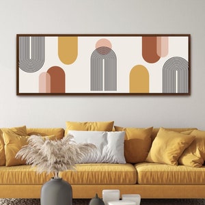 Framed Canvas Large Horizontal Art Mid Century Modern Long Narrow Wall Art MCM Wall Art Above Bed Decor Boho Art Earthy Yellow Wall Art Wide