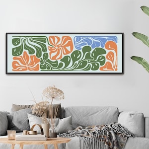 Framed Canvas Art: Abstract Botanical Matisse Print, Long Horizontal Wall Decor