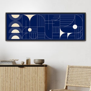 Framed Canvas Art Long Narrow Wall Art Modern Abstract Art Mid Century Modern MCM Art Large Horizontal Art Blue Art Wide Living Room Decor