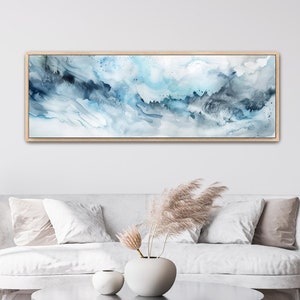 Ocean Waves Canvas Print, Large Horizontal Framed Wall Art, Minimalist Blue Coastal Artwork, Long Narrow Art, Living Room Wall Decor Wide