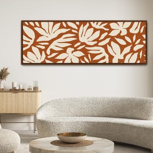 Terracotta Flowers Canvas Print, Large Horizontal Framed Wall Art, Abstract Botanical Living Room Artwork, Long Narrow Art Wide Wall Decor