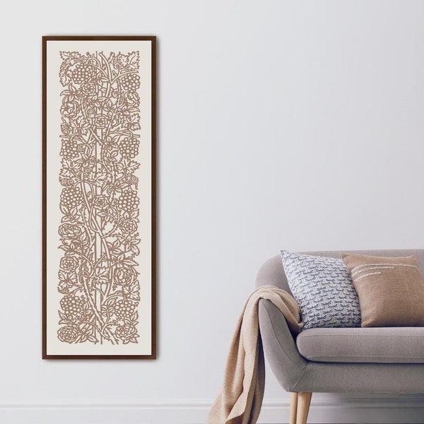 William Morris Framed Canvas Art, Abstract Botanical Print, Long Vertical Wall Decor