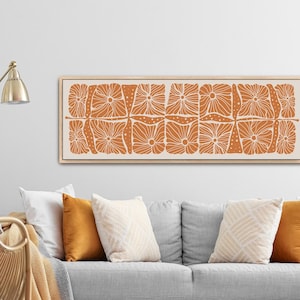 Framed Canvas Art Large Horizontal Art Abstract Botanical Floral Wall Art Orange Long Narrow Art Matisse Flower Print Wide Oversize Wall Art