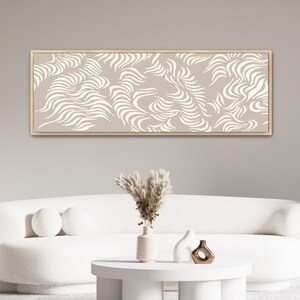 Framed Neutral Beige Botanical Canvas Art, Long Horizontal Leaves Print