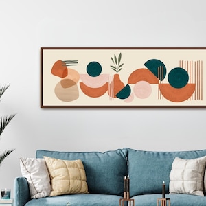 Framed Canvas Art Large Horizontal Art, Abstract Minimalist Long Narrow Art, Mid Century Modern Boho Art, MCM Wall Art, Wide Rectangular Art
