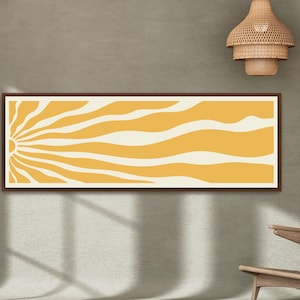 Boho Sun Canvas Print | Large Horizontal Framed Wall Art | Retro Eclectic Sunburst | Long Narrow Living Room Artwork | Wide Boho Wall Decor