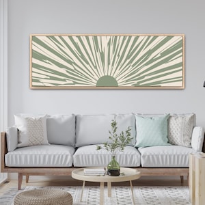 Sage Green Sunburst Framed Canvas | Mid Century Modern Wall Art