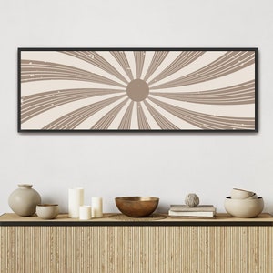 Boho Sun Wall Art Framed Canvas Art Large Horizontal Art Mid Century Modern Neutral Sun Long Narrow Wall Art Sunburst Print Wide Oversized