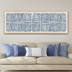 Framed Canvas Art Large Horizontal Art Abstract Botanical Floral Art Pale Blue Wall Art Long Narrow Art Matisse Leaf Print Wide Oversized