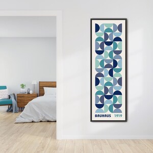 Bauhaus MCM Art Print, Blue Mid Century Modern Framed Vertical Canvas
