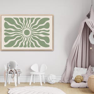 Sage Green Sunburst Horizontal Canvas Print | Boho Framed Wall Art
