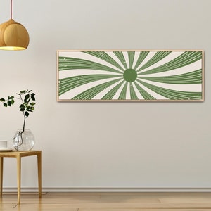 Boho Sun Wall Art Framed Canvas Art Large Horizontal Art Mid Century Modern Green Sun Long Narrow Wall Art Sunburst Art Print Wide Oversized