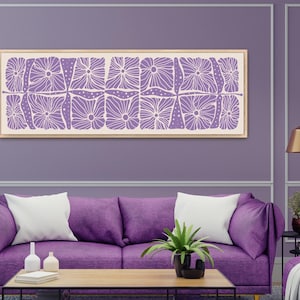 Framed Canvas Art Large Horizontal Art Abstract Botanical Floral Wall Art Purple Long Narrow Art Matisse Flower Print Wide Oversize Wall Art