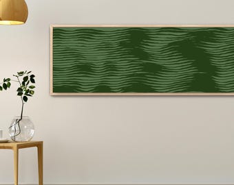 Green Abstract Wavy Line Horizontal Art | Framed Canvas Print