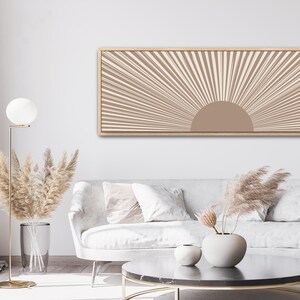 Minimalist Neutral Framed Canvas Print | Long Horizontal Sunburst Wall Art | Mid Century Boho Wall Decor Wide Oversized Customisable Artwork