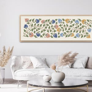 William Morris, Abstract Botanical Art, Minimalist Earthy Framed Canvas Art Large, Long Narrow Wall Art, Wide Horizontal Artwork, Wall Decor