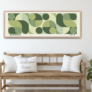 Mid Century Modern Framed Canvas Art, MCM Large Horizontal Art, Bauhaus Wall Art, Long Narrow Wall Art, Green Wide Wall Decor, Poster