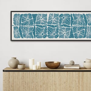 Blue Modern Botanical Canvas Print | Abstract Floral Framed Wall Art | Modern Home Decor | Large Long Horizontal Artwork | Wide Wall Decor