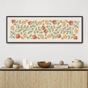 William Morris Horizontal Canvas Art, Abstract Floral Earthy Print, Soft Tones Green Red Yellow