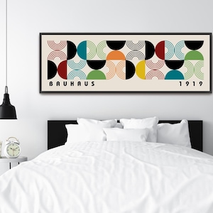 Midcentury Modern Framed Canvas Art, MCM Large Horizontal Art, Bauhaus Wall Art, Long Narrow Wall Art, Multicolor, Wide Wall Decor, Poster